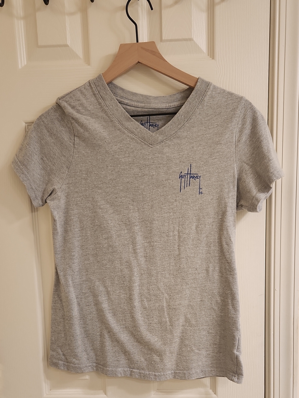 Guy Harvey Light Gray V-Neck Tee with Navy Logo